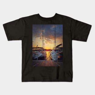 Sunset scene at the harbor Kids T-Shirt